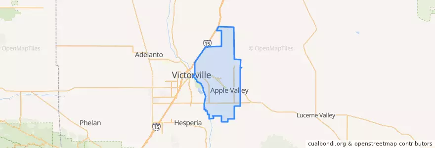Mapa de ubicacion de أببل فالي، سان بيرناردينو، كاليفورنيا.