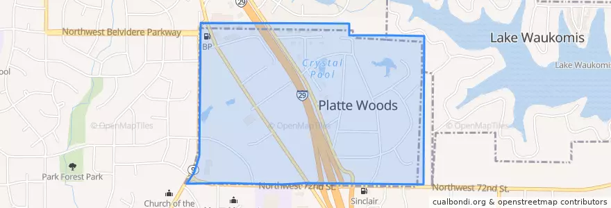 Mapa de ubicacion de Platte Woods.