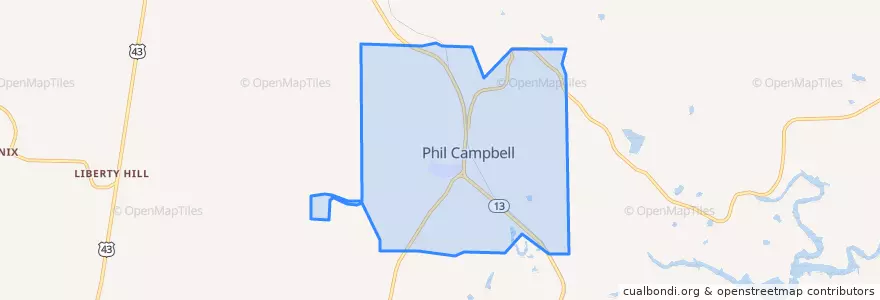 Mapa de ubicacion de Phil Campbell.