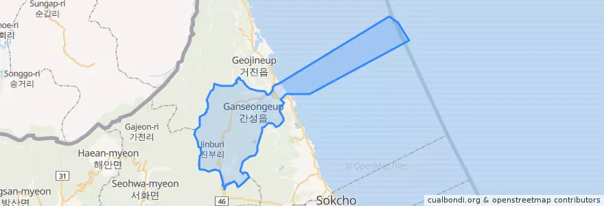 Mapa de ubicacion de 간성읍.