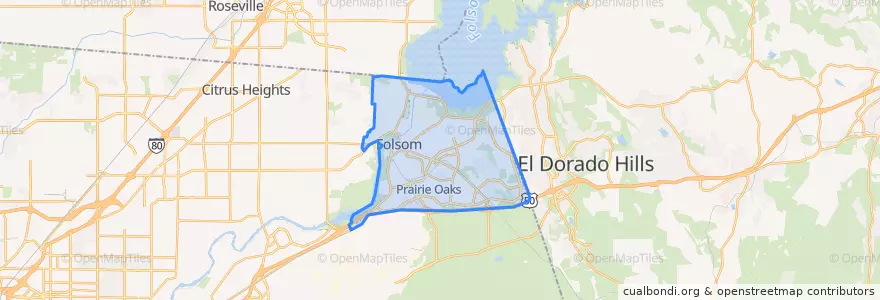 Mapa de ubicacion de فولسوم، ساكرامينتو، كاليفورنيا.