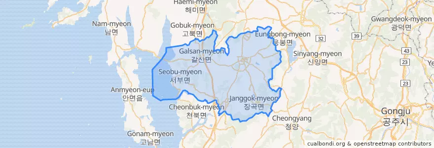 Mapa de ubicacion de 홍성군.
