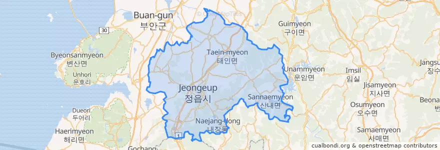 Mapa de ubicacion de Jeongeup-si.