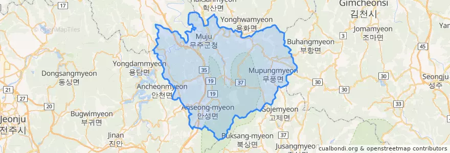 Mapa de ubicacion de 무주군.