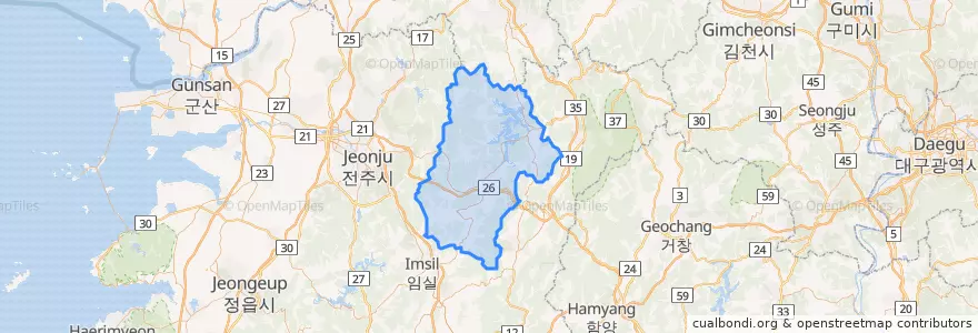 Mapa de ubicacion de 진안군.