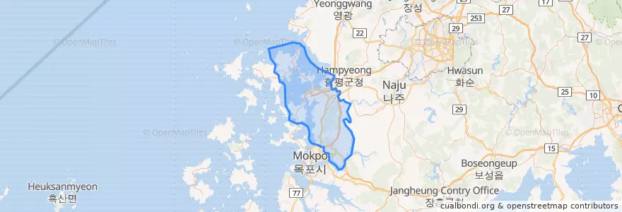 Mapa de ubicacion de 무안군.