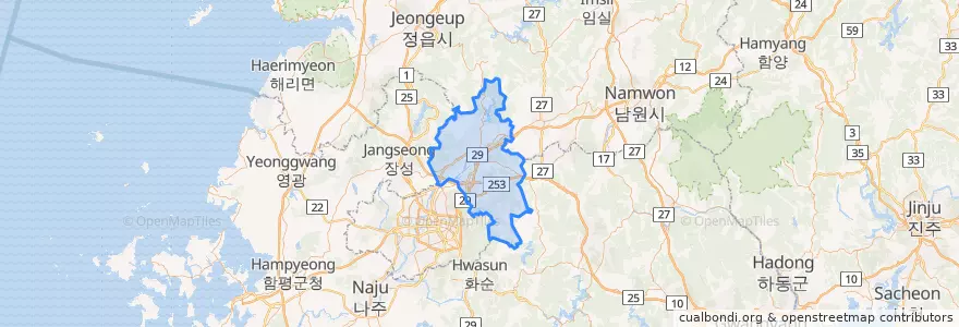 Mapa de ubicacion de 담양군.