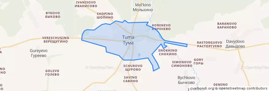 Mapa de ubicacion de Тумское городское поселение.