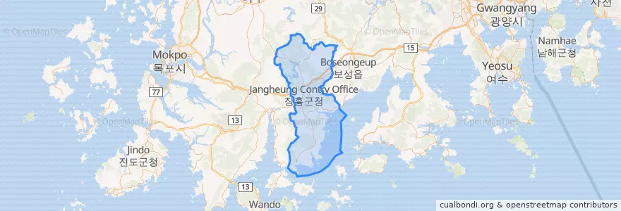 Mapa de ubicacion de 장흥군.