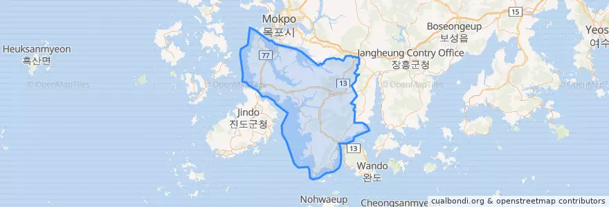 Mapa de ubicacion de 해남군.