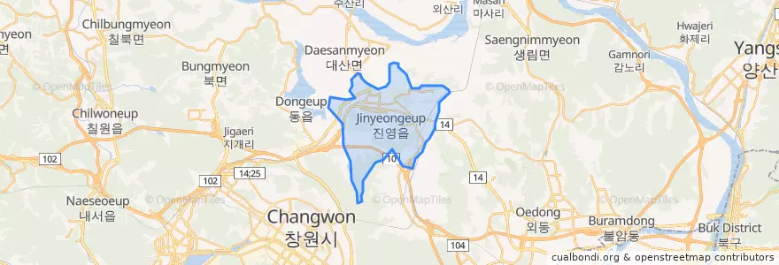 Mapa de ubicacion de Jinyeong-myeon.