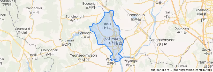 Mapa de ubicacion de 조치원읍.