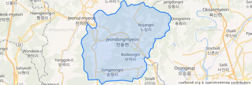 Mapa de ubicacion de Jeondong-myeon.