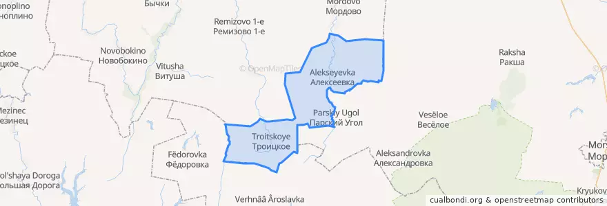 Mapa de ubicacion de Алексеевское сельское поселение.