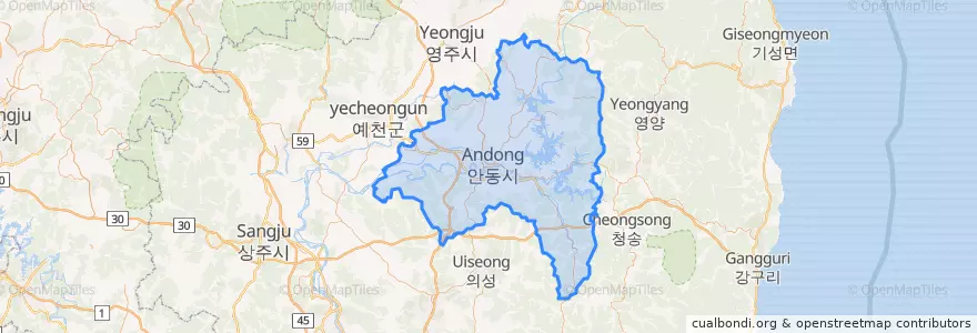 Mapa de ubicacion de 안동시.