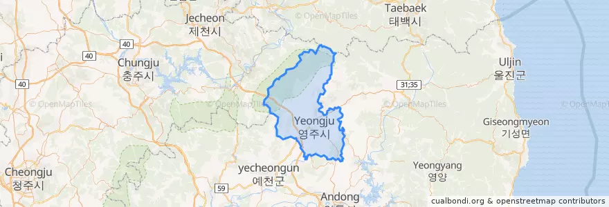 Mapa de ubicacion de 영주시.