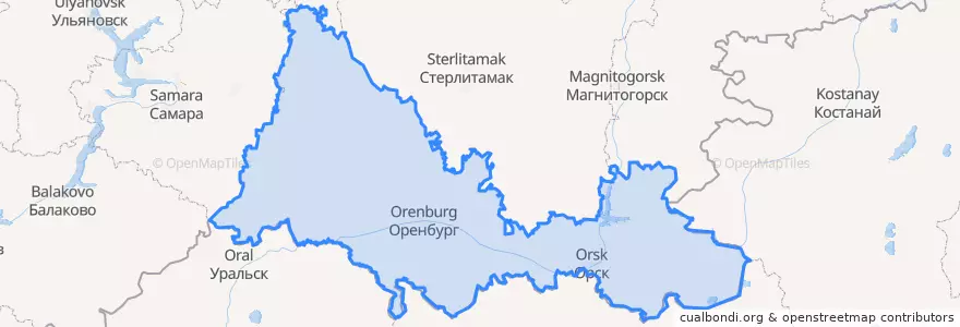 Mapa de ubicacion de Orenburg Oblast.