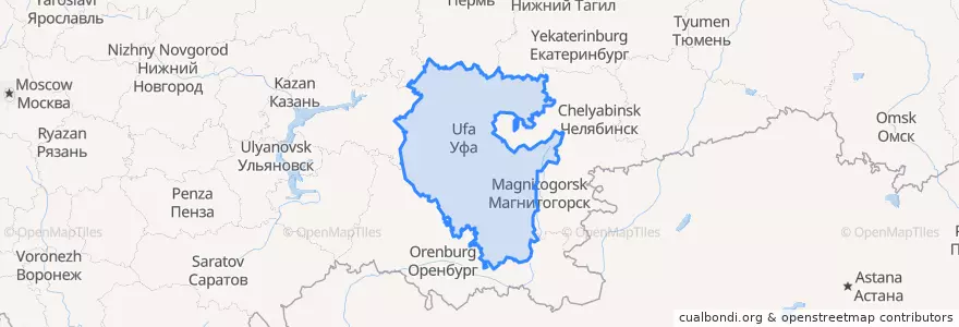 Mapa de ubicacion de Basjkirostan.