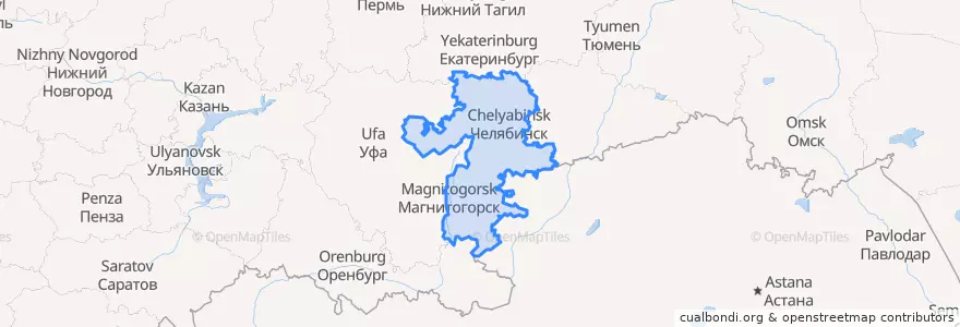 Mapa de ubicacion de Oblast de Tcheliabinsk.