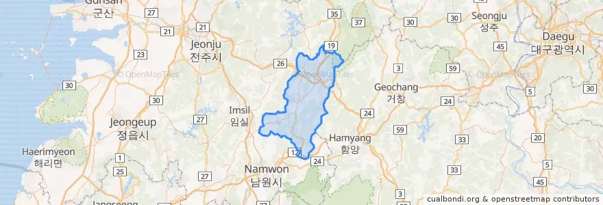 Mapa de ubicacion de 장수군.