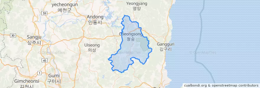 Mapa de ubicacion de 청송군.