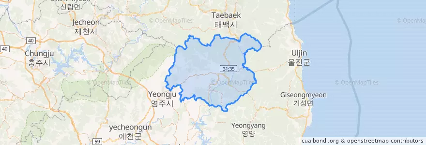 Mapa de ubicacion de 봉화군.
