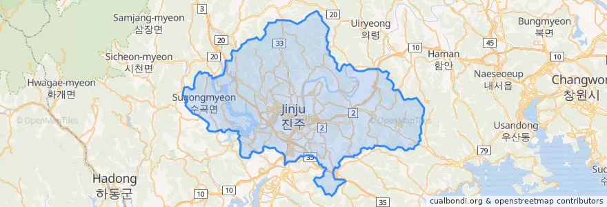 Mapa de ubicacion de 진주시.