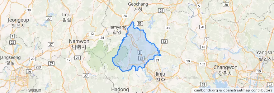 Mapa de ubicacion de 산청군.