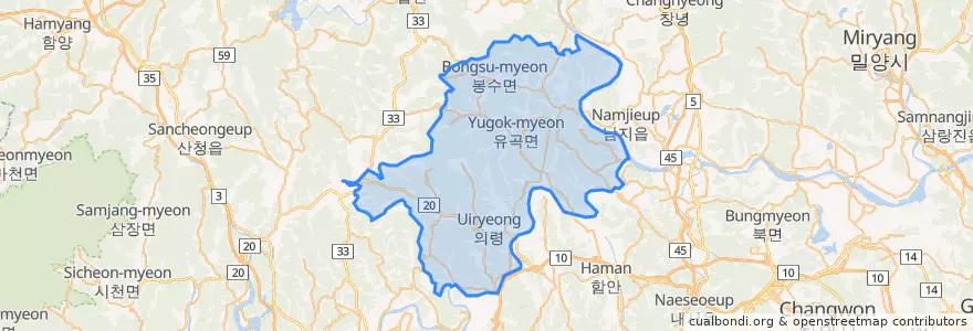 Mapa de ubicacion de Uiryeong-gun.