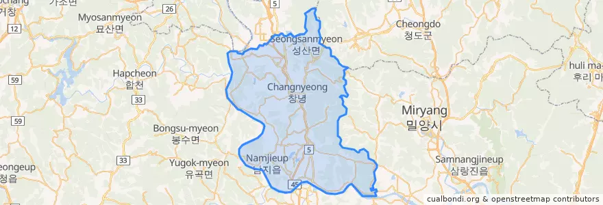 Mapa de ubicacion de 창녕군.