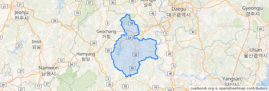 Mapa de ubicacion de 합천군.