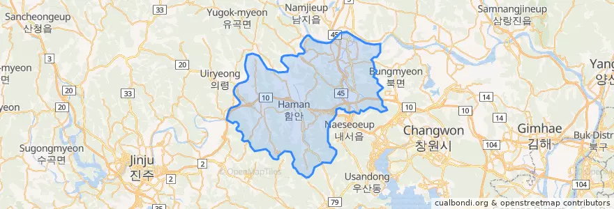 Mapa de ubicacion de 함안군.