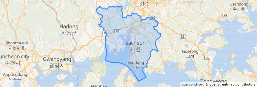 Mapa de ubicacion de 사천시.