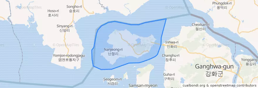 Mapa de ubicacion de 교동면.