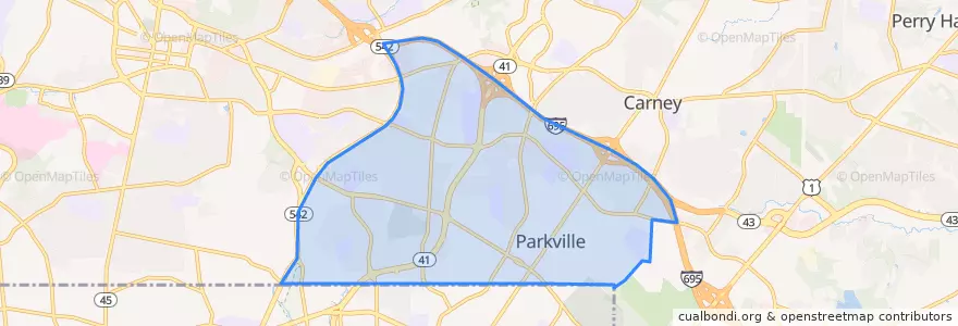 Mapa de ubicacion de Parkville.