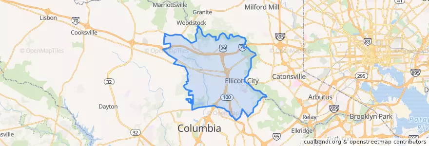 Mapa de ubicacion de Ellicott City.