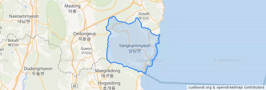 Mapa de ubicacion de 양남면.