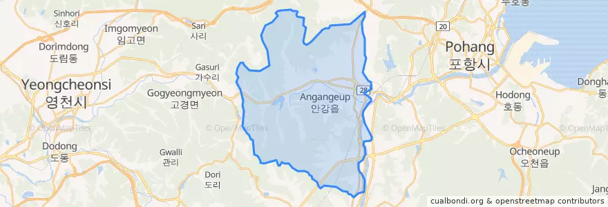 Mapa de ubicacion de 안강읍.