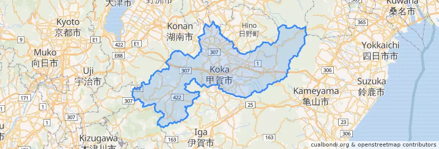 Mapa de ubicacion de 甲賀市.