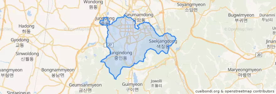 Mapa de ubicacion de 완산구.