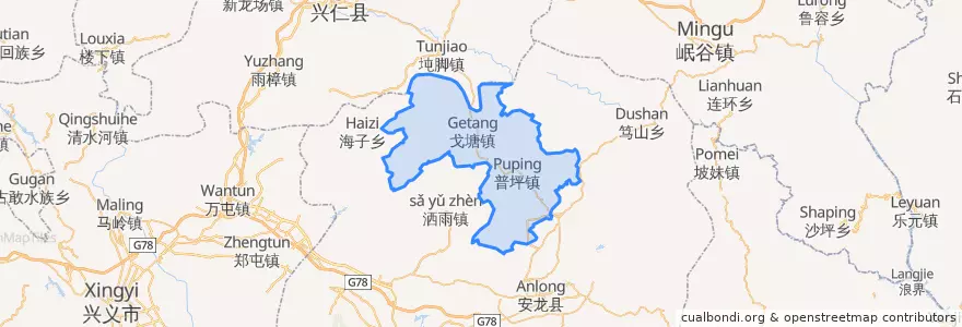 Mapa de ubicacion de 普坪镇.