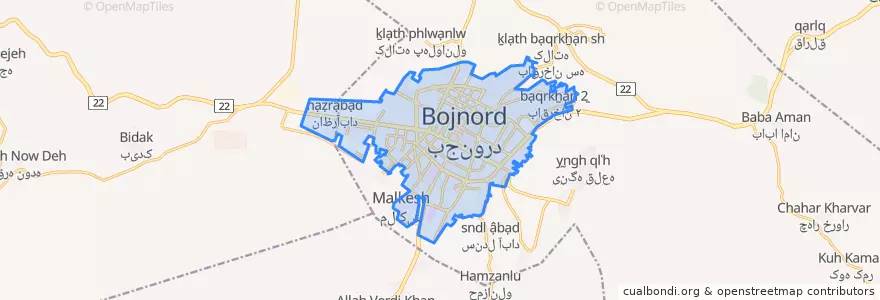 Mapa de ubicacion de Bojnord.