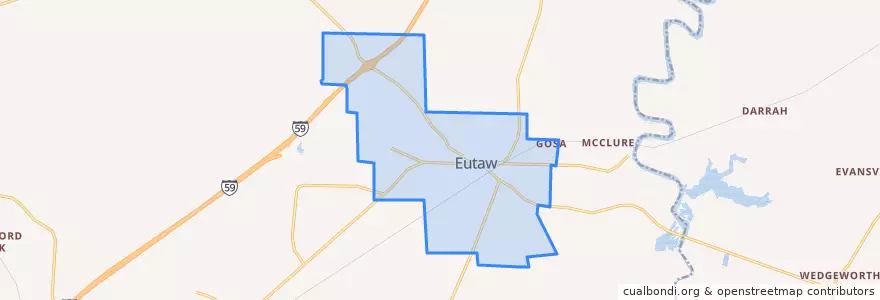 Mapa de ubicacion de Eutaw.