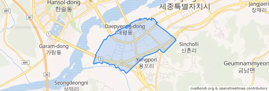 Mapa de ubicacion de 대평동.