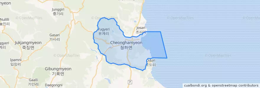 Mapa de ubicacion de 청하면.