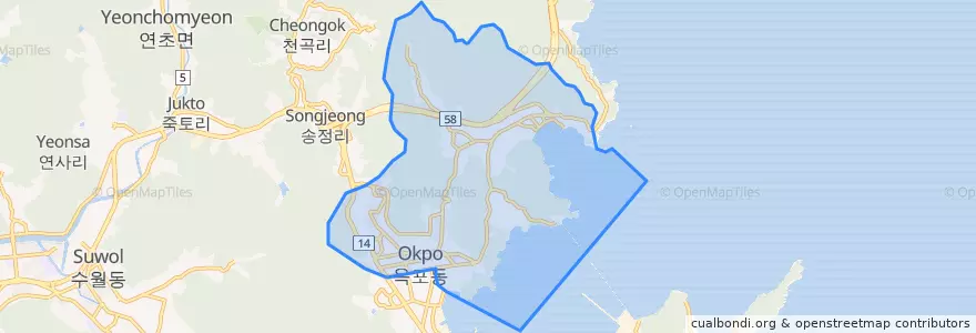 Mapa de ubicacion de 옥포2동.