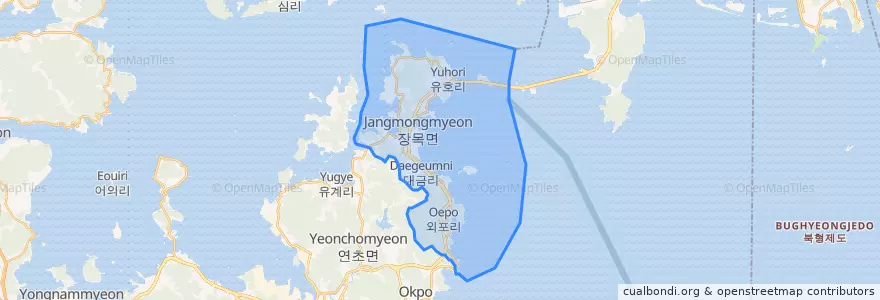 Mapa de ubicacion de 장목면.