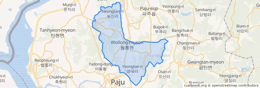 Mapa de ubicacion de 월롱면.
