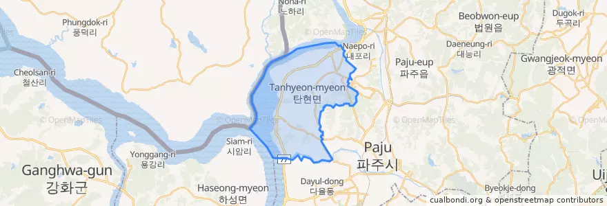 Mapa de ubicacion de 탄현면.