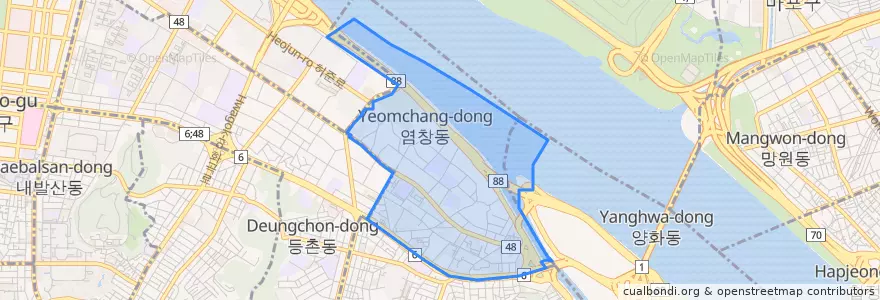 Mapa de ubicacion de 염창동.